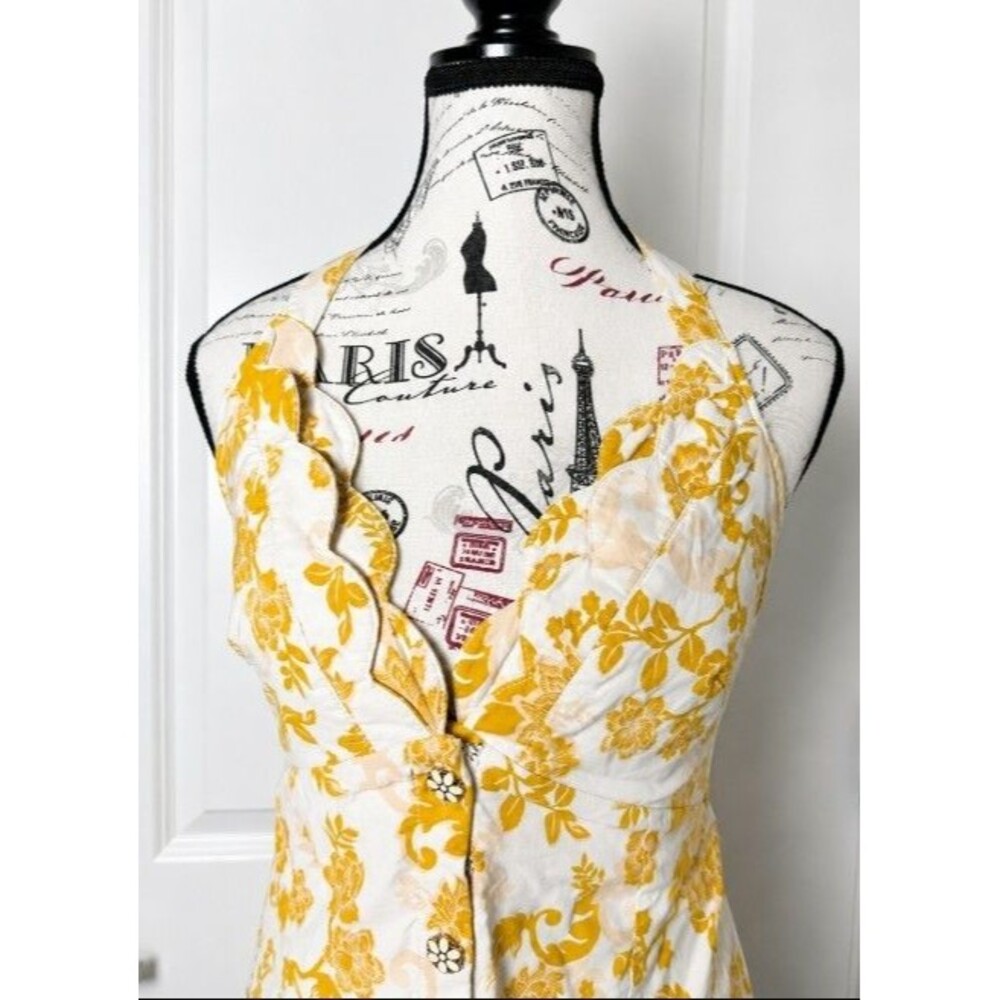 Maeve Anthropologie Floral Halter Mini Dress Scalloped V-Neck Pockets Women's 6 - Picture 6 of 10